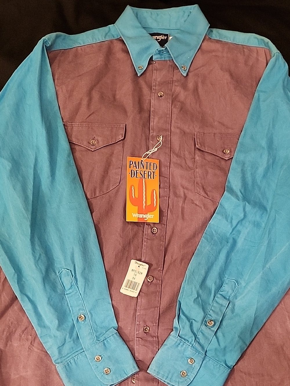 Vintage Wrangler two-tone western shirt — teal and mauve